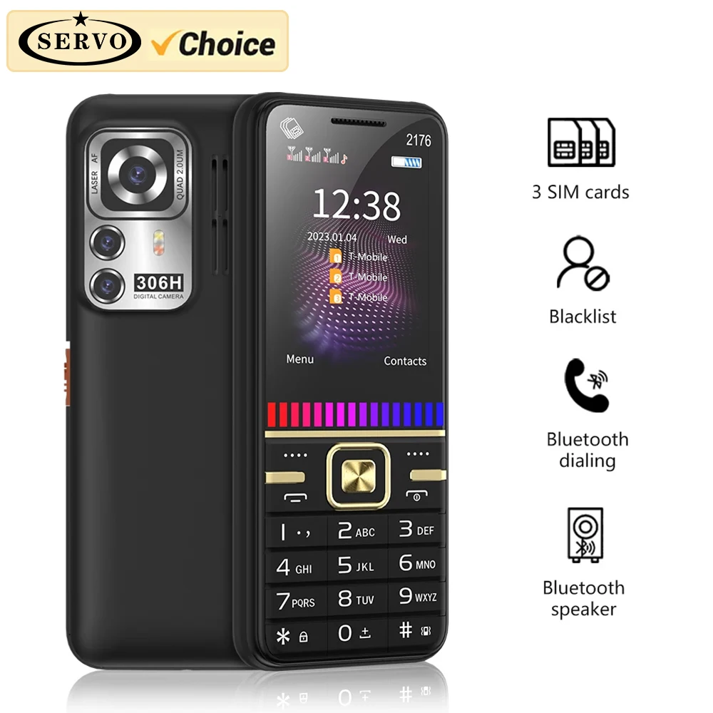 SERVO 2176 Large Button Mobile Phone 3 SIM Dual Flashlight Portable Bluetooth Speaker Music Player Speed Dial Function Cellphone