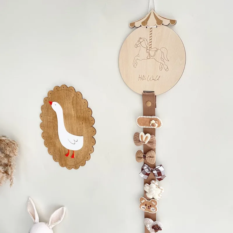 Wooden Nordic Style Wall Mounted Clip Organizer Hanging Display Stand for Kids Girls Hair Bows Accessories Storage Nursery Decor