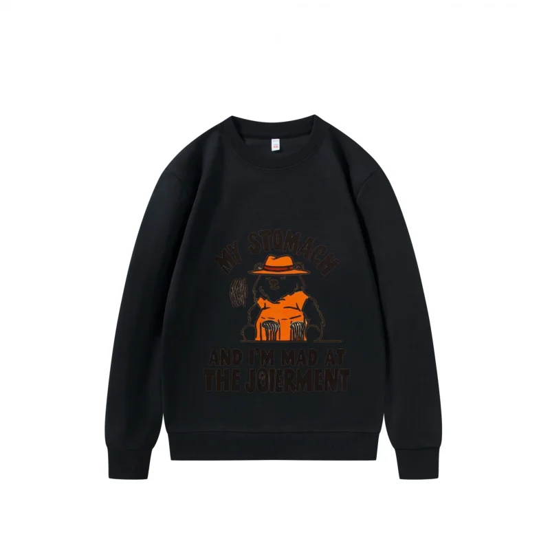سويت شيرت رجالي أسود مع قطة برتقالية وقبعة مطبوعة My Stomach is Mad in Judgment for Casual Wear #1