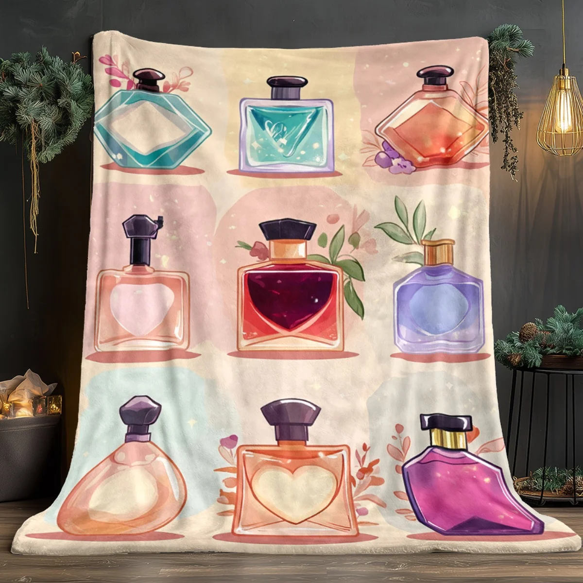 1 Perfume Bottle Art Flannel Blanket - Soft and warm, perfect for camping, sofas, beds, and chairs; a great holiday gift for boy