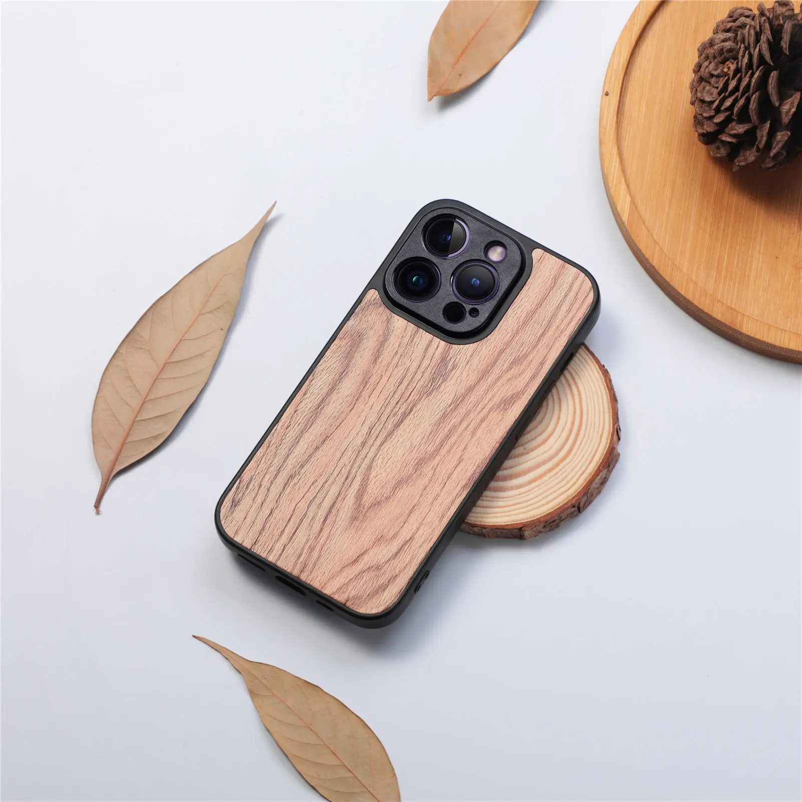 All inclusive anti-fall artificial wood veneer protective case for iPhone 16