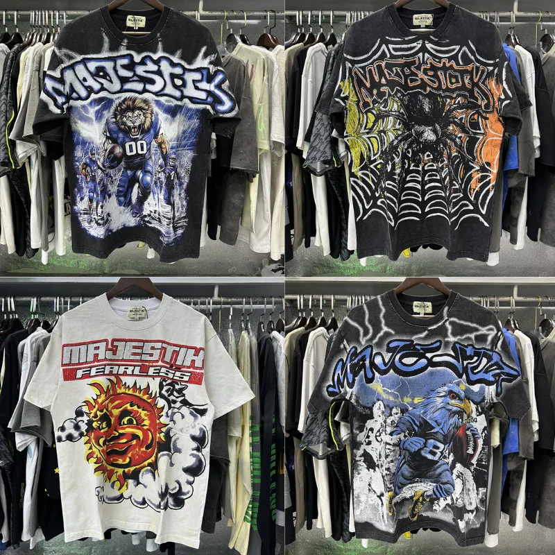 

Футболка MAJESTIK с принтом солнца, унисекс, свободного кроя, с круглым вырезом, с эффектом потертости, с горячим тиснением