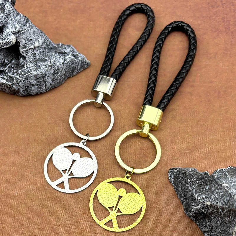 Sport Tennis Ball Schläger Schlüsselanhänger für Frauen Männer Edelstahl Gold Silber Farbe PU Leder Kette Schlüsselanhänger Schmuck Geschenk
