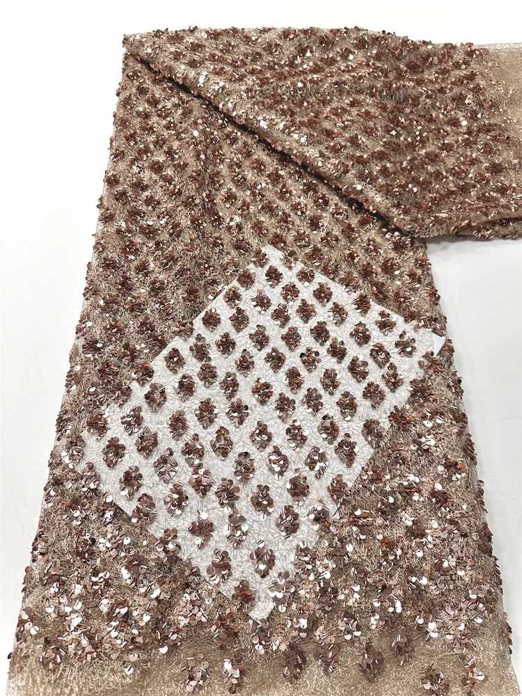 

African French Tulle Groom Lace Fabric 5 Yards 2025 High Quality Nigerian Lace Fabric Sequins Lace Fabric For Wedding