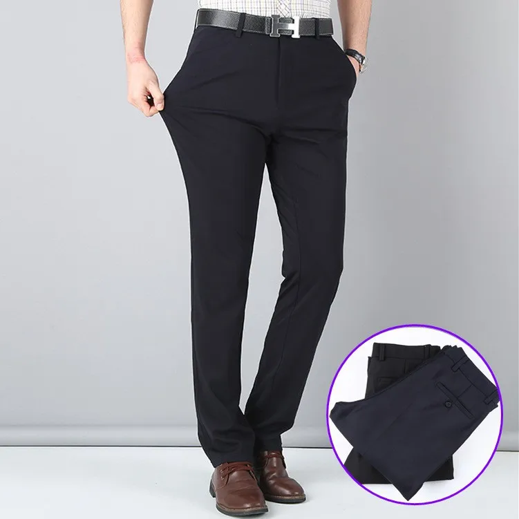 2024 Men's Casual Suit Pants Summer Thin Slim Straight Stretch Black Suit Pants