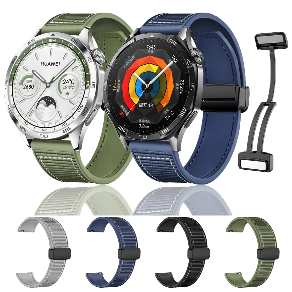 22mm Magnetic Silicone+Woven Strap for Huawei Watch GT5 GT4 46mm Band Watchband Nylon Sports Bracelet For Huawei GT 5 46 Correa