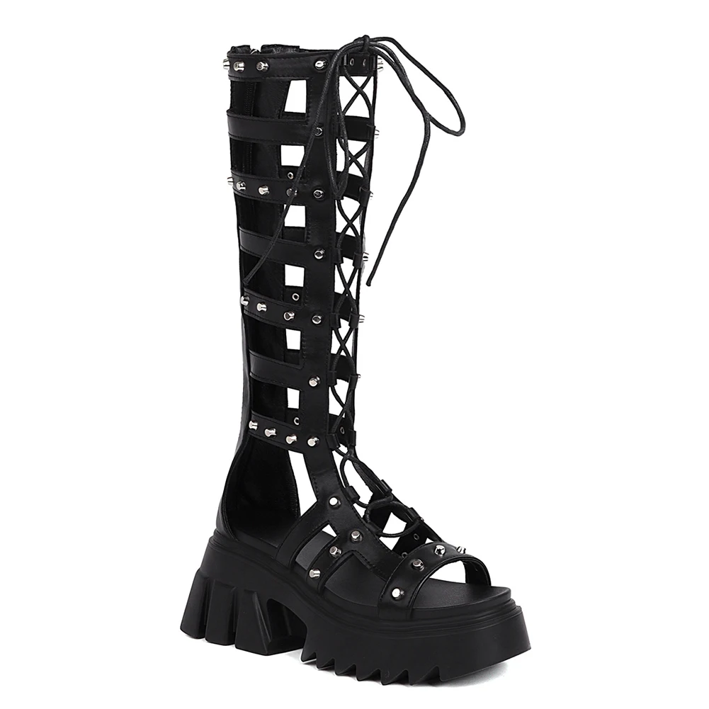 Platform Metal Open Toe Gladiator Sandals Boots For Women 2022 Chunky Heels Punk Summer Leisure Goth Sandals Shoes Woman