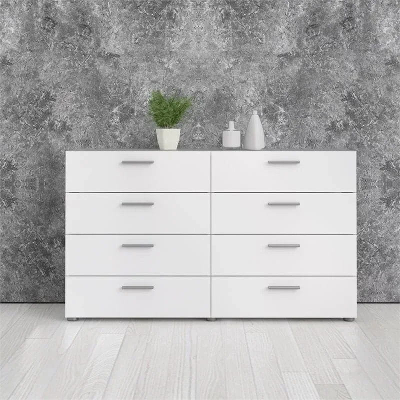 

Wooden Dressers for Bedroom ,Contemporary 8 Drawer Double Bedroom Dresser with Modern Silver Color Bar Handles,White