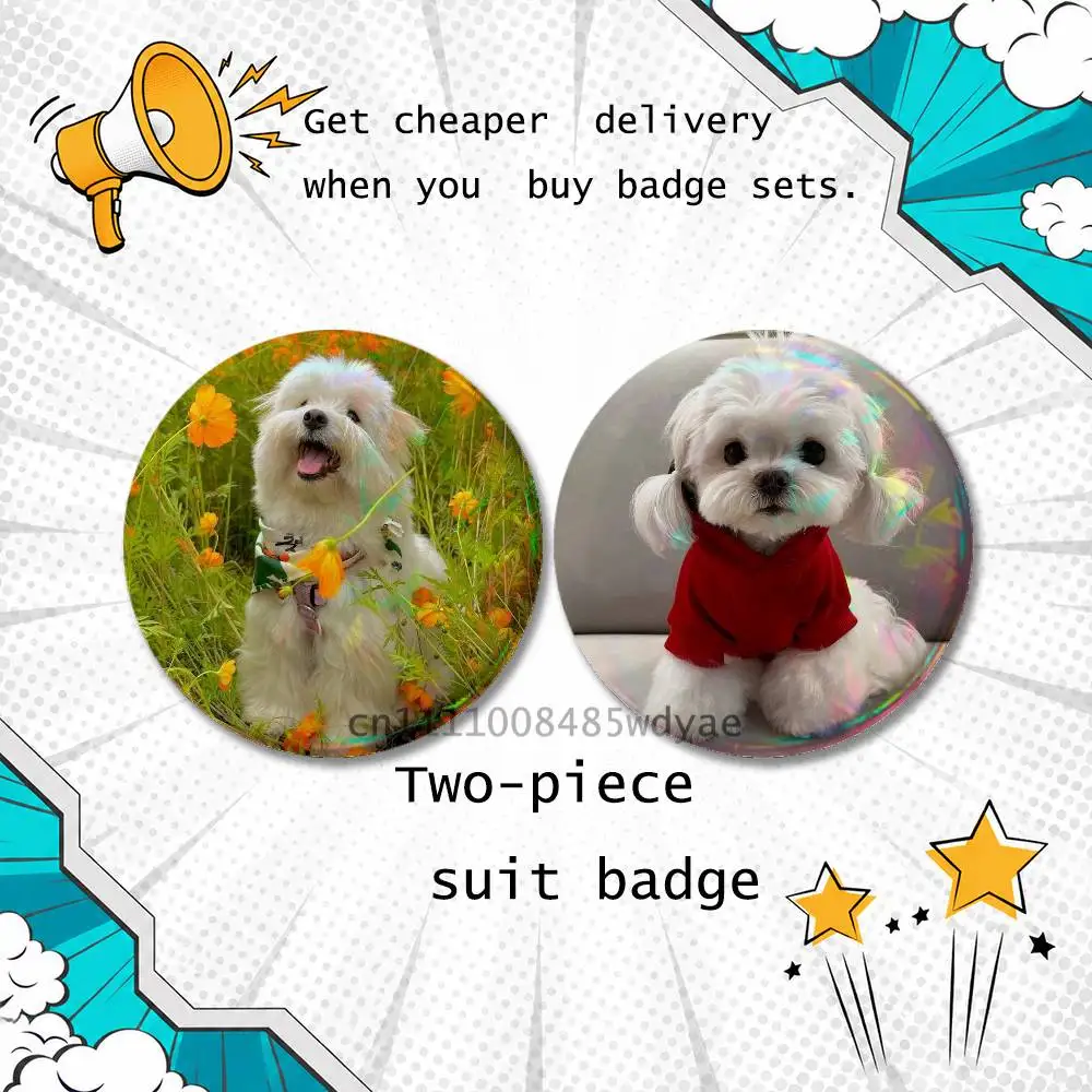 Maltese Dog Puppy Cute A 2-piece set Pins Backpack Clothes Jewelry Accessories Cartoon Round Brooch Button Badge Gifts - view 4