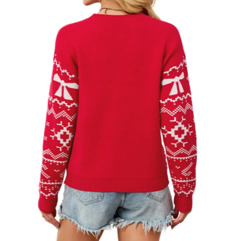 Snowflake & Festive Design Casual Knitted Red Top Warm for Holiday Outfits & Daily Wear 2025 Winter Women's Christmas Sweater