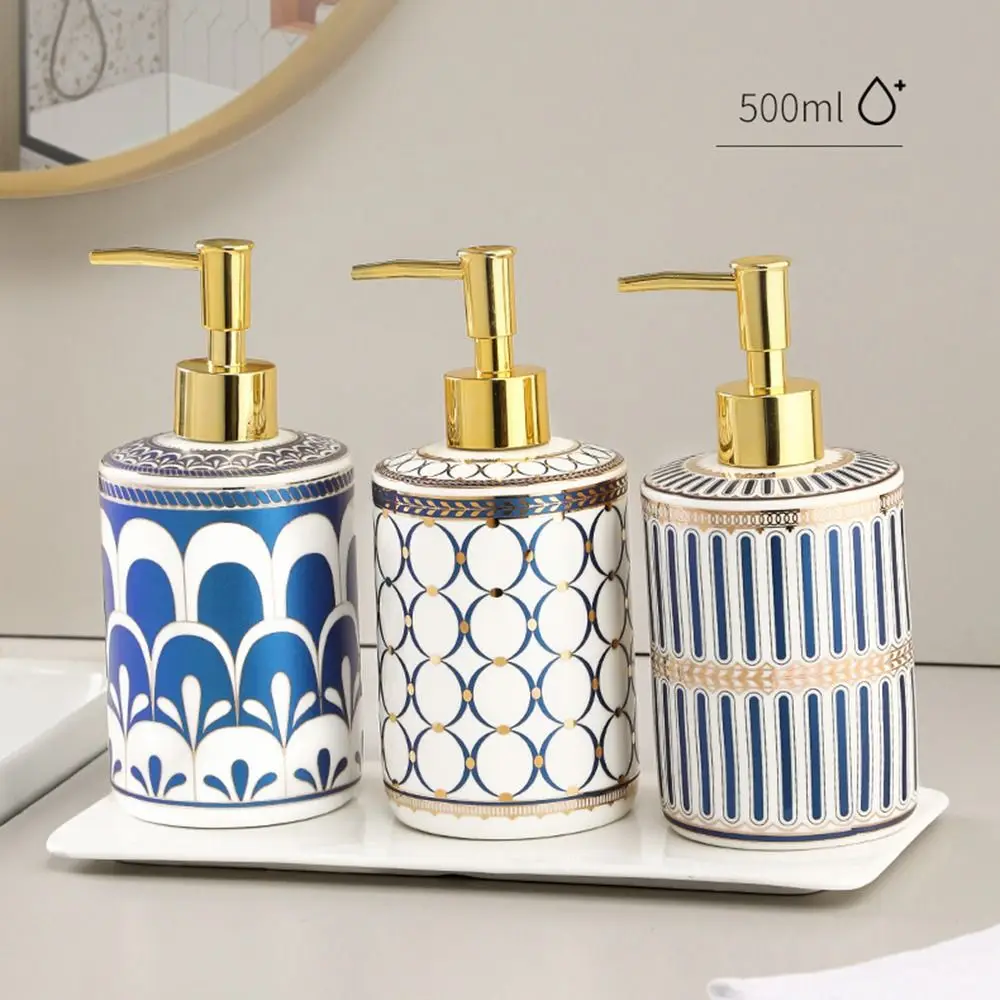 Colorful Painted Soap Dispenser Luxury Ceramic Refillable Soap Pump Bottle Empty Lightweight Liquid Lotion Dispenser Hotel