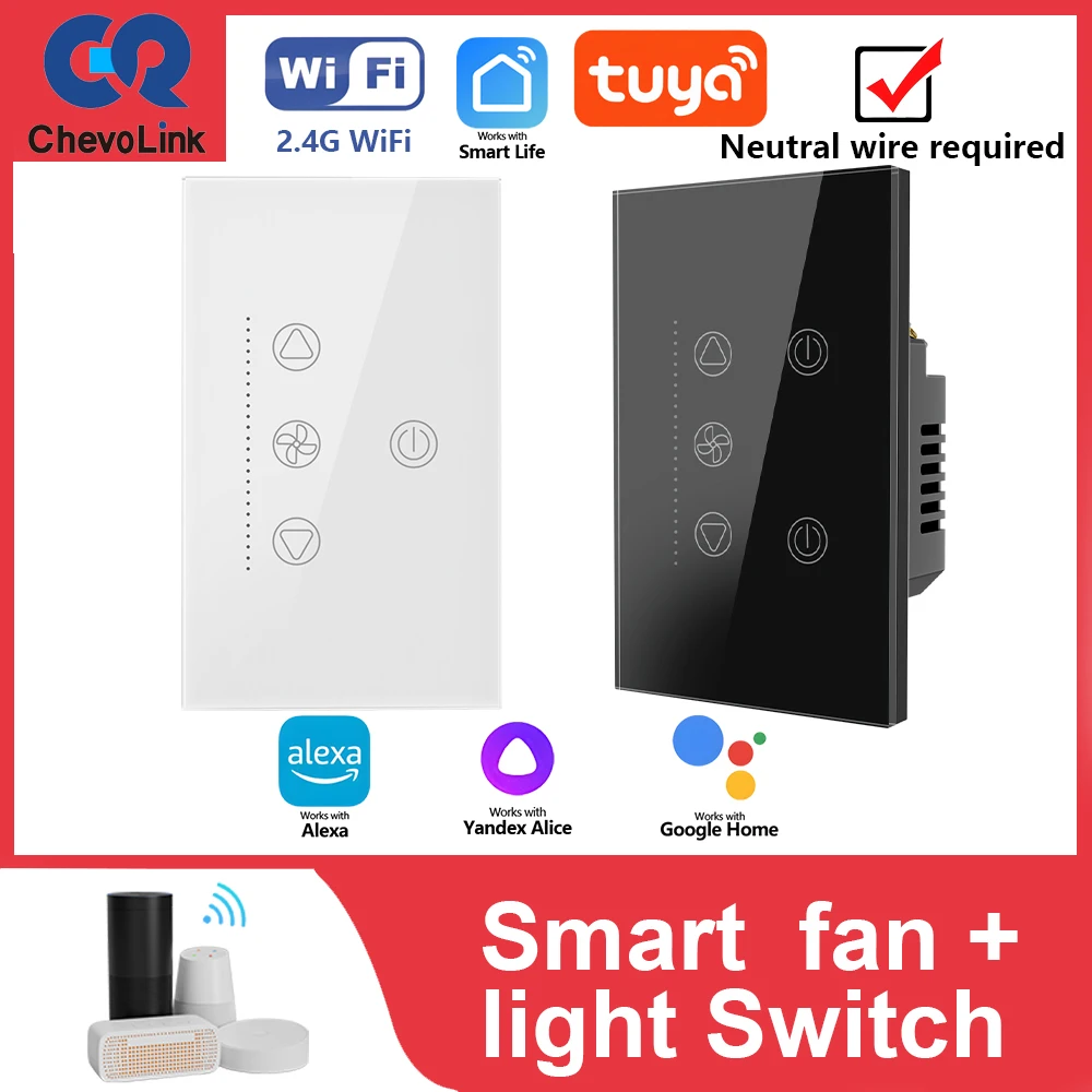 American Standard WiFi Intelligent Fan+Light 2-in-1 Touch Switch Glass Panel APP Remote Control Wind Speed Adjustment Alexa/Goog
