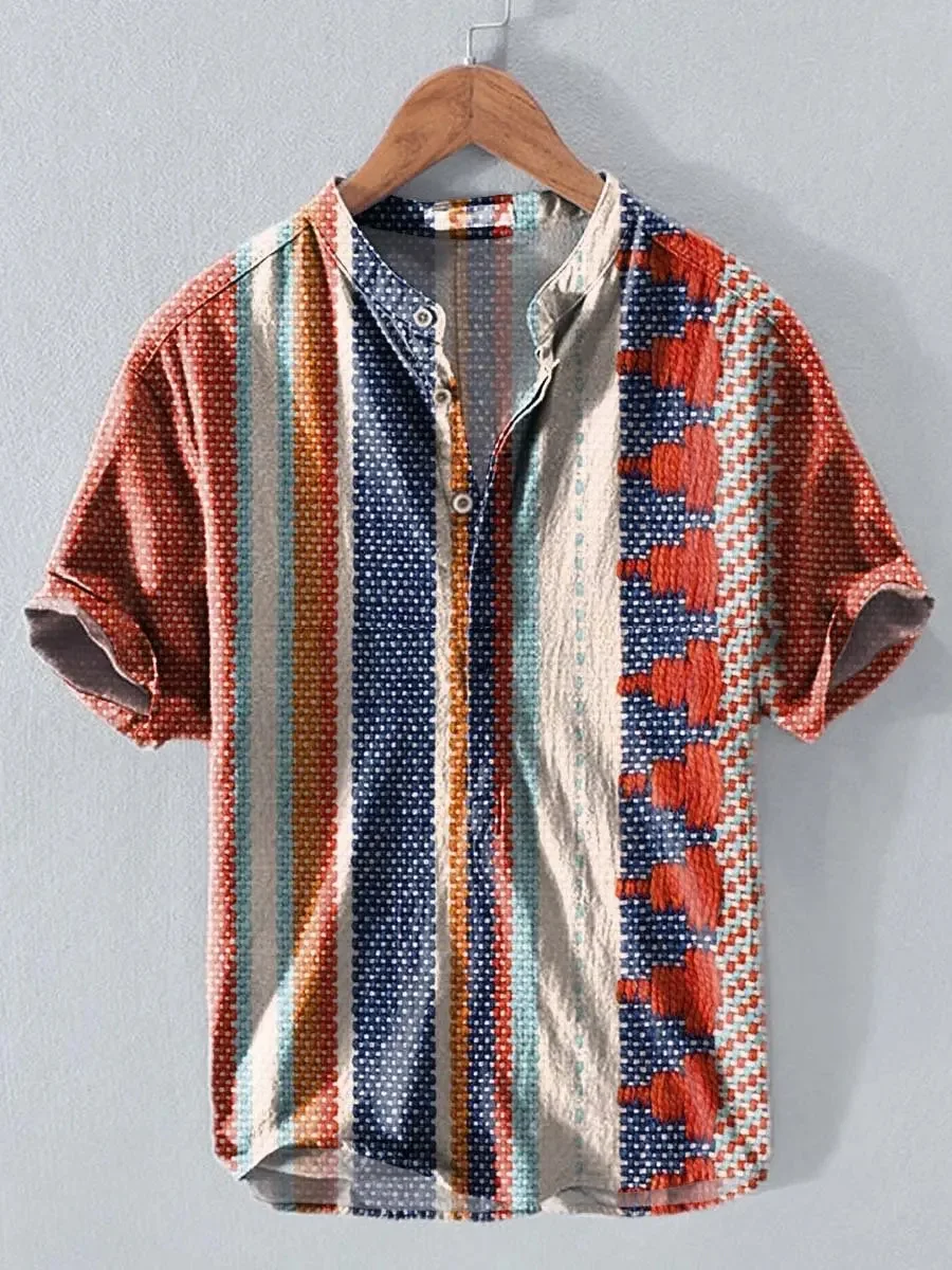 New Retro Tropical Floral 3D Printed Men's Short Sleeved Henley Shirt with Artistic Vacation Style Shirt Clothing