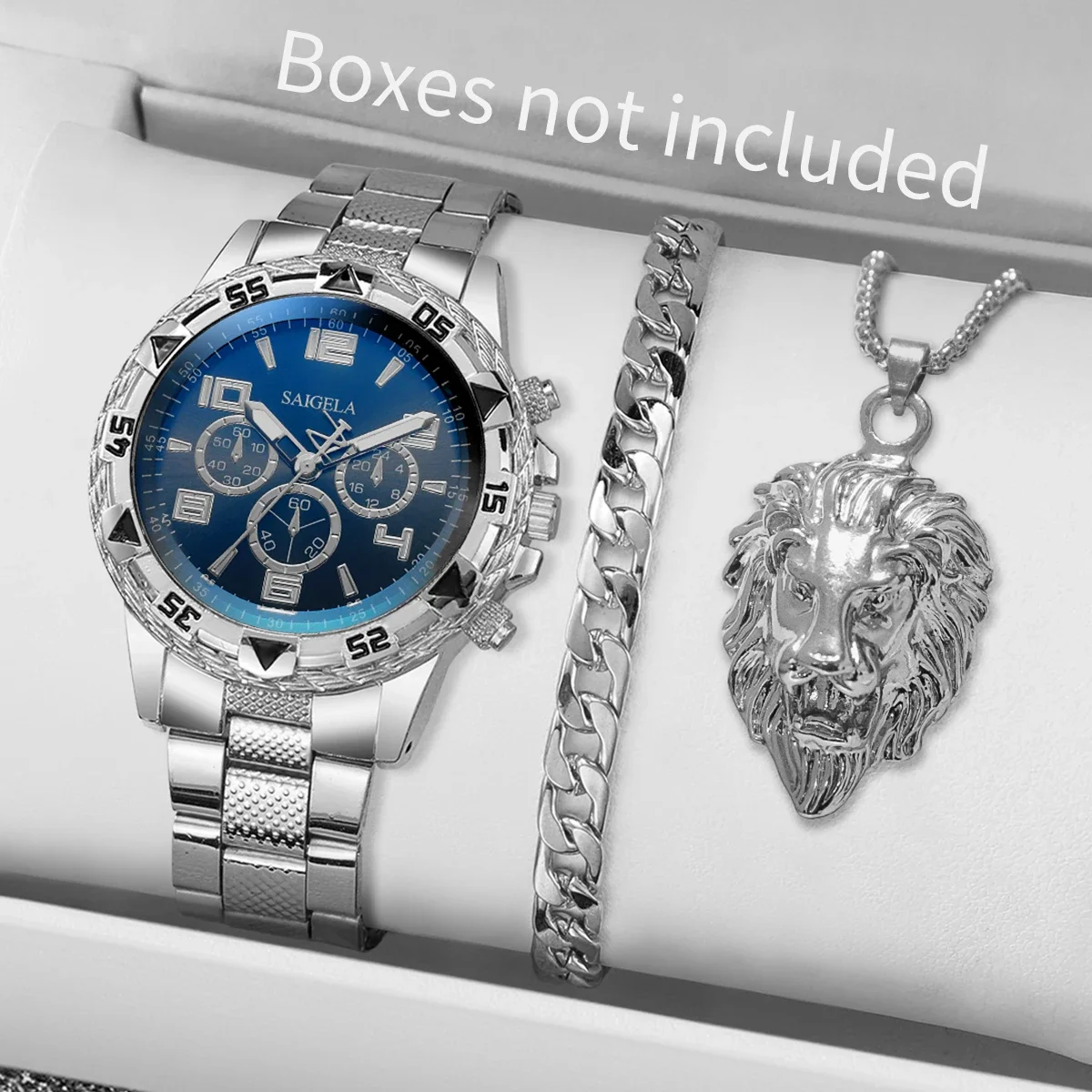 Pulseira de aço relógios para homens، Mostrador العربية، conjunto dejoias sem caixa، مودا، 3 قطع por conjunto #2