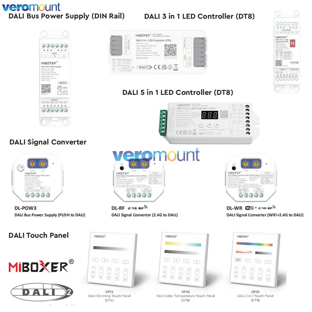 MiBoxer DL-X DL2 DL2-T DL3 Dali LED-Controller (DT8) DP1S DP2S DP3S Touch-Panel DALI-Bus-Stromversorgung DL-POW2 Signalwandler