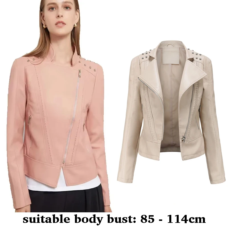 

high quality short leather jacket for women slim motorcycle jacket new 2025 autumn winter elegant clothing black brown pink