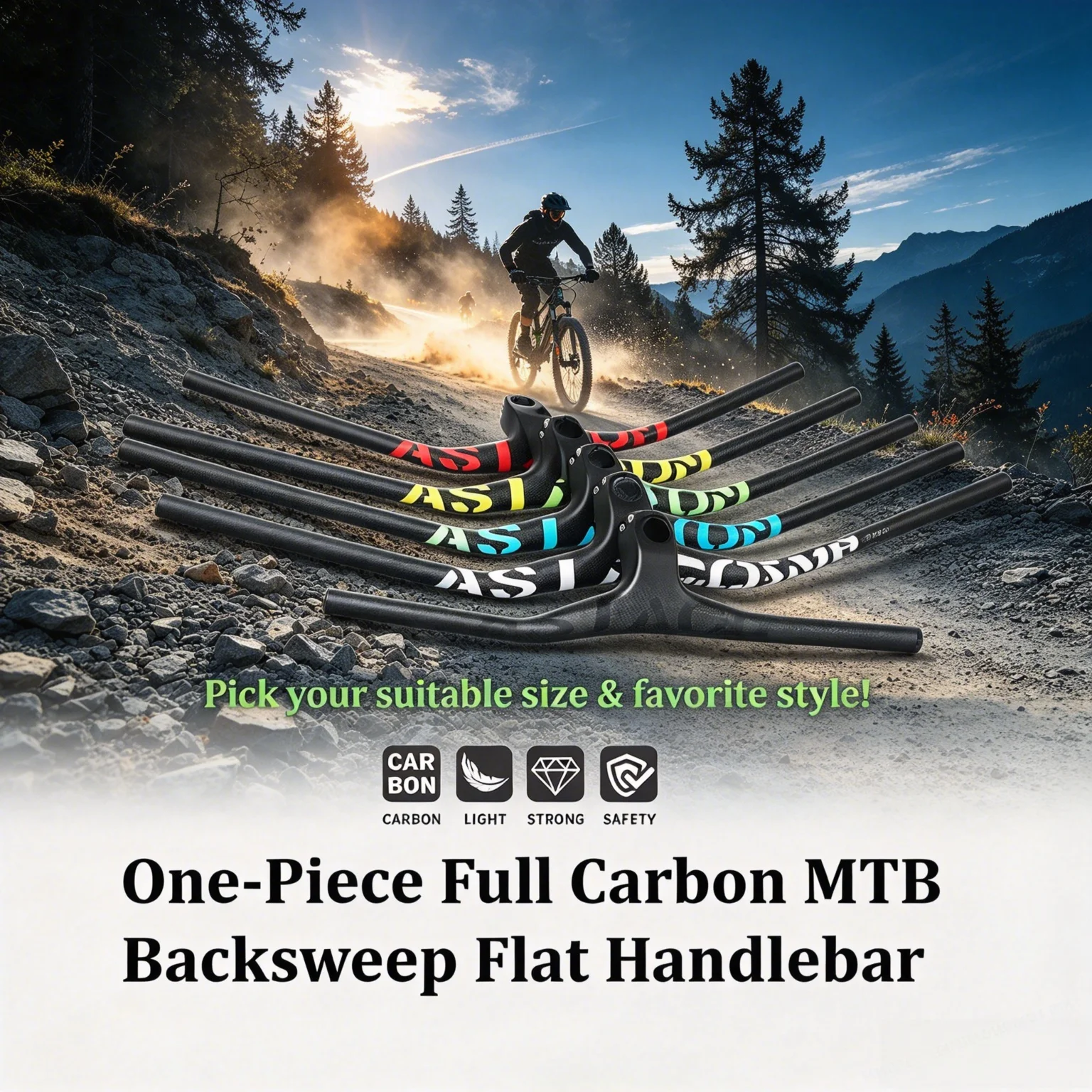 T800 Full Carbon Integrated MTB Riser Handlebar, -17°, 28.6mm Diameter, 680/800mm Width Mountain Bike Crossbar Bicycle Parts