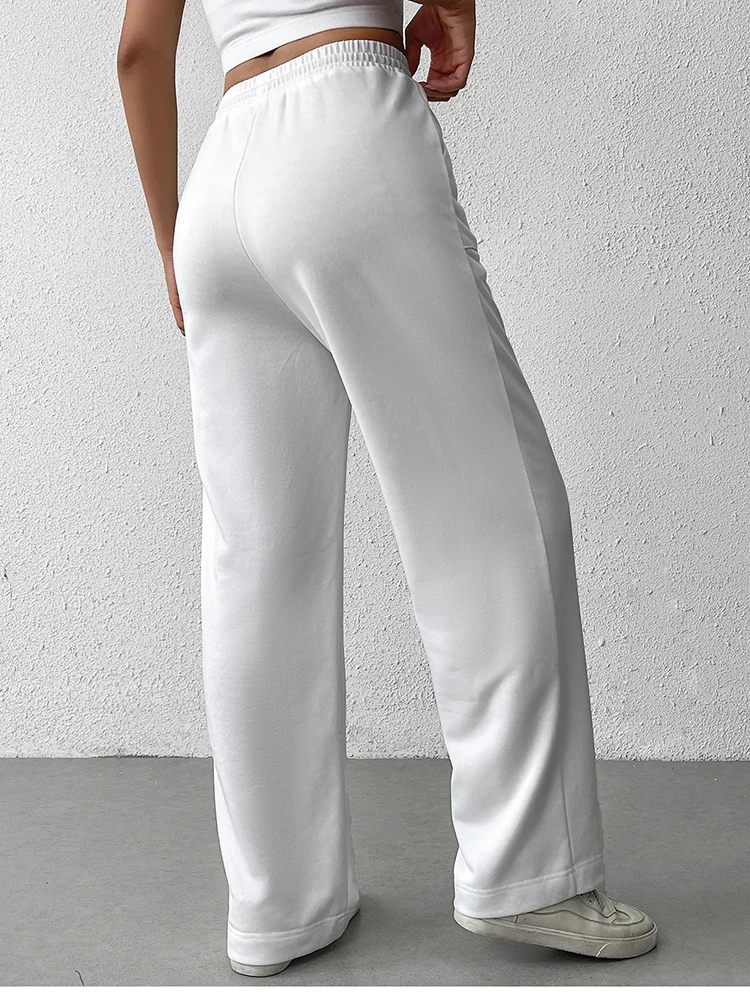 NewAsia 2025 Solidne spodnie proste ze sznurkiem, codzienne, z elastyczną talią, sznurowane, z kieszeniami ukośnymi, na wiosnę i jesień, odzież damska