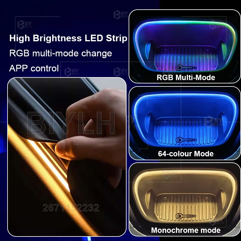 For Tesla Model 3 Y 2021-2023 Front Trunk Brighten LED Strip 64 Color Waterproof APP Control Front Trunk Silicone Flowing Light