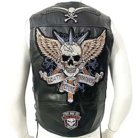 New Motorcycle Leather Vest Embroidered Patch Men's Moto Sleeveless Jacket Cycling Casual Street Vest Motorcycle Club Punk Vest