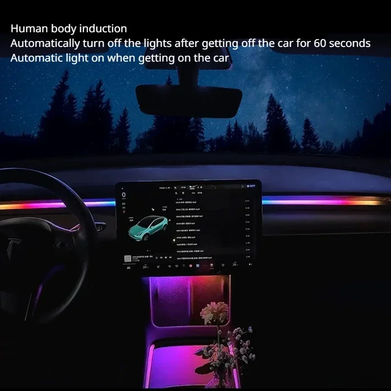 For Tesla Model 3 Y Instrument Panel Ambient Light Wireless Charging LED Atmosphere Light APP Control LED Strips Neon Lighting