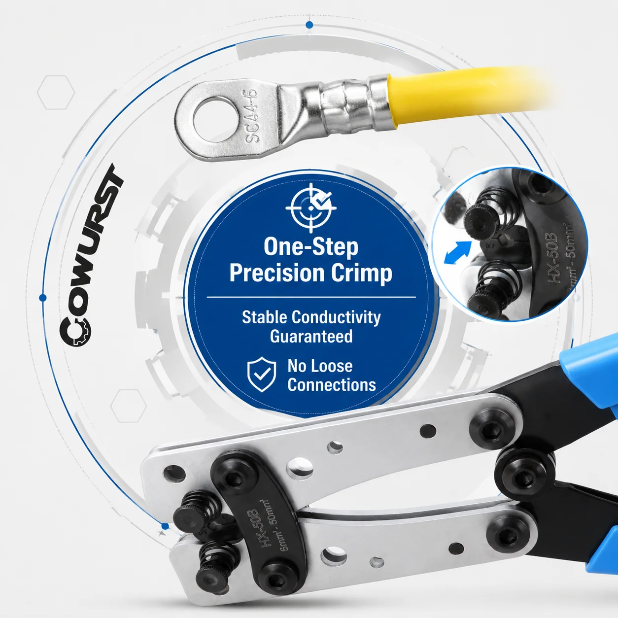 HX-50B Labor-saving Crimping Pliers Heavy Duty Cable Crimper for 6-50mm² Copper Lugs Solar Inverter Wiring - view 6
