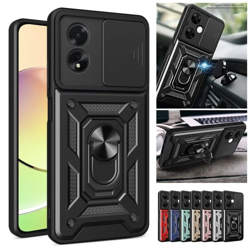 Armor Case For OPPO A60 A79 A78 A58 A38 A18 A98 5G A77 A57 A57S A76 A16 A16S A54S Cover With Ring Magnetic Holder Coque Fundas