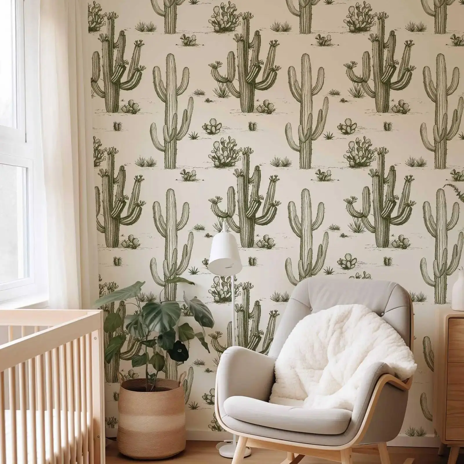 

Временная роспись с западным кактусом, Техасские кактусы, настенное искусство, ботанический пейзаж, не наклеенная обычная настенная бумага