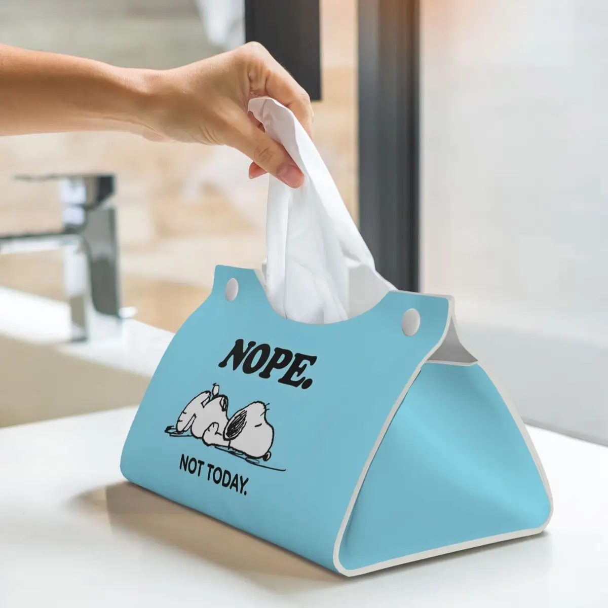 Custom S-Snoopys Facial Tissue Box Cover Rectangular Cute Cartoon PU Leather Tissue Box Holder for Car Home