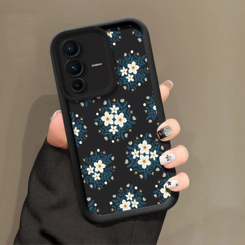 Vivo V60 للصدمات رشاقته جراب هاتف ل Vivo V50 V27 V25 V23 V23E V40 Pro V30 SE V30E V29E V29 V27E ريترو زهرة طباعة غطاء #4