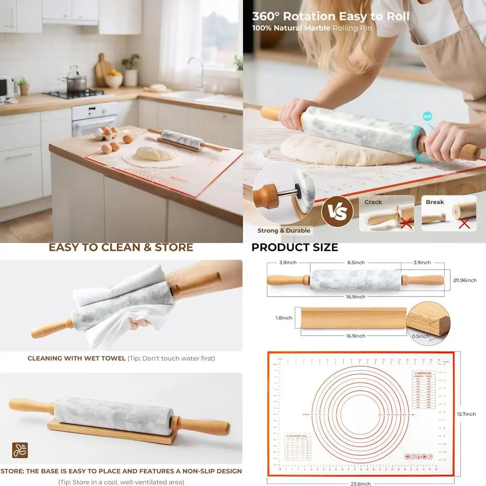 

Heavyweight 16.9-Inch Non-Stick Silicone Marble Dough Roller for Pizza, Pastry, and More