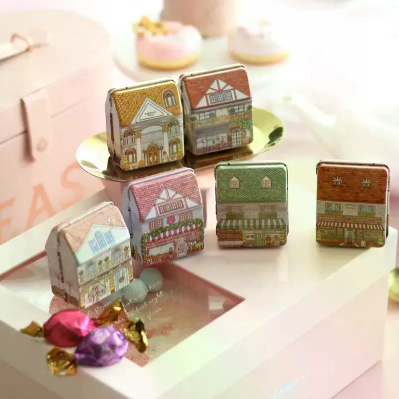 2Pcs Multi-Purpose Organizer Vintage European House-Shaped Metal Storage Box With Hinged Lid For Office Pantry Sealing Container