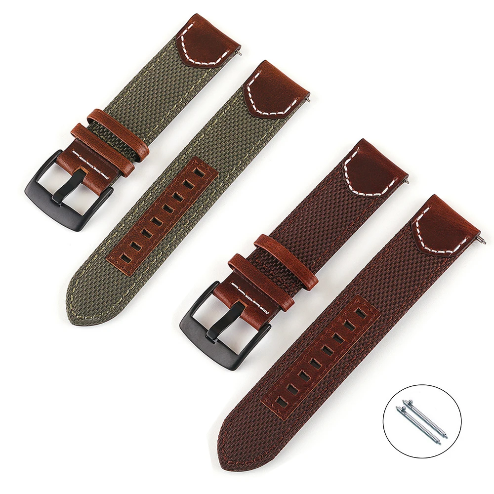Retro Wtyle Genuine Leather Nylon Strap Personalized Trend 20mm22mm24mm Three Sizes Suitable For Functional Smart Watch Strap