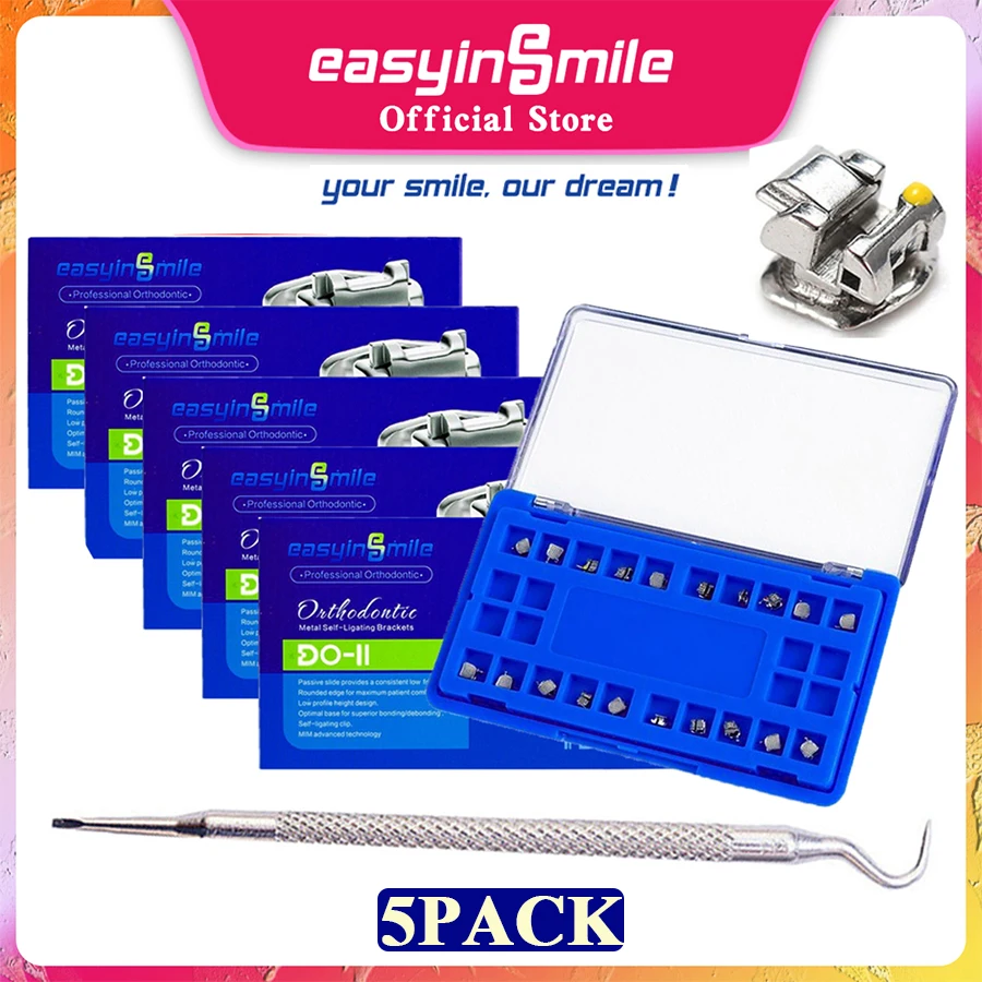 5Packs Dental Material for  Metal Roth / MBT 345 Slot .022 Orhto Bracket Mini Braces Self LigatingEasyinsmile