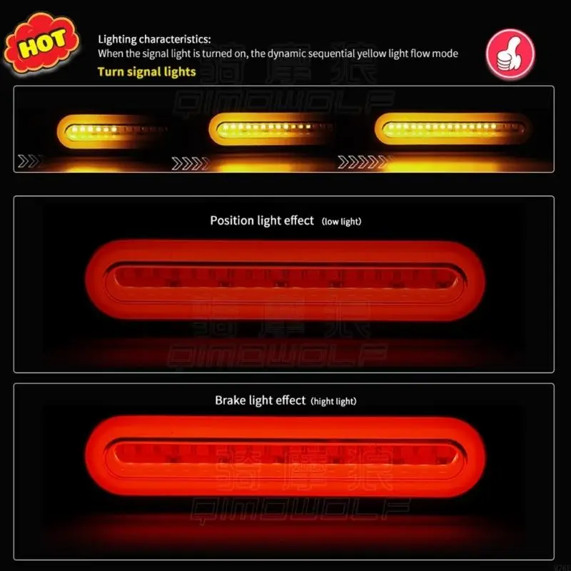M76E 28 LED Red Sequential Turn Brake Light 233mm Truck Side Marker Easy to Use for RVs Trucks & Motorcycles