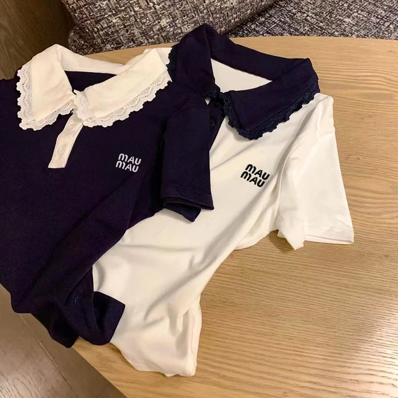 

Высококачественный ортопедический топ для девочек с кружевной отделкой, цветной школьный топ, корейская летняя футболка свободного покроя