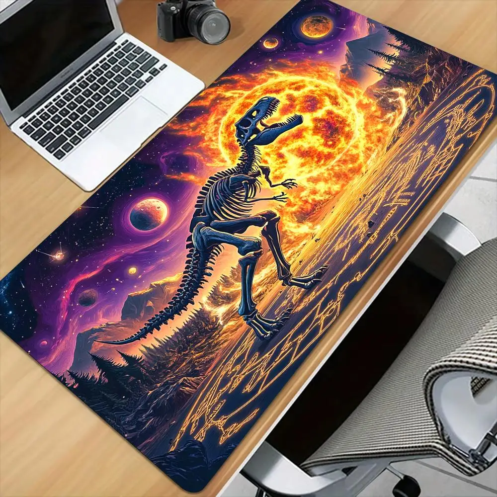 Roaring dinosaur skeleton Mouse Pad Desk Mat with Stitched Edge XXL Mousepads Rubber Anti-slip Gamer Keyboard Rug Gaming Mats