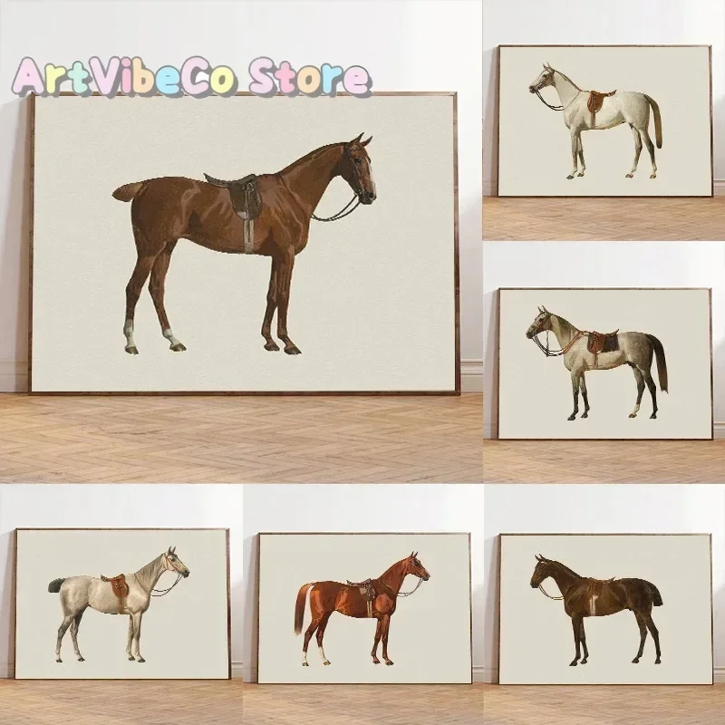 1pc frameless Canvas Painting Antique Horse Vintage Posters Prints Farm Animal Canvas Painting Equestrian Wall Art Picture fo