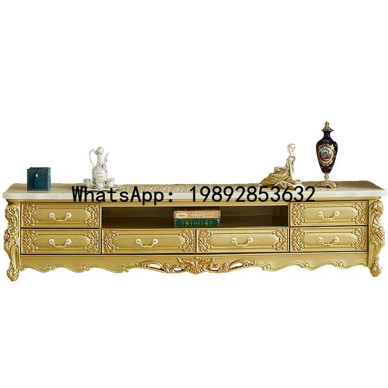 

A1 Marble TV Cabinet High-End Wall Cabinet Living Room Complete Set Drawer Style Solid Wood Carved Champagne Gold Floor Cabinet
