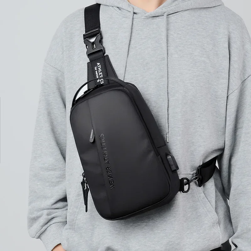 Bolso de pecho para hombre, bandolera de hombro impermeable con USB, bandolera de viaje, bolso de diseñador de lujo a la moda