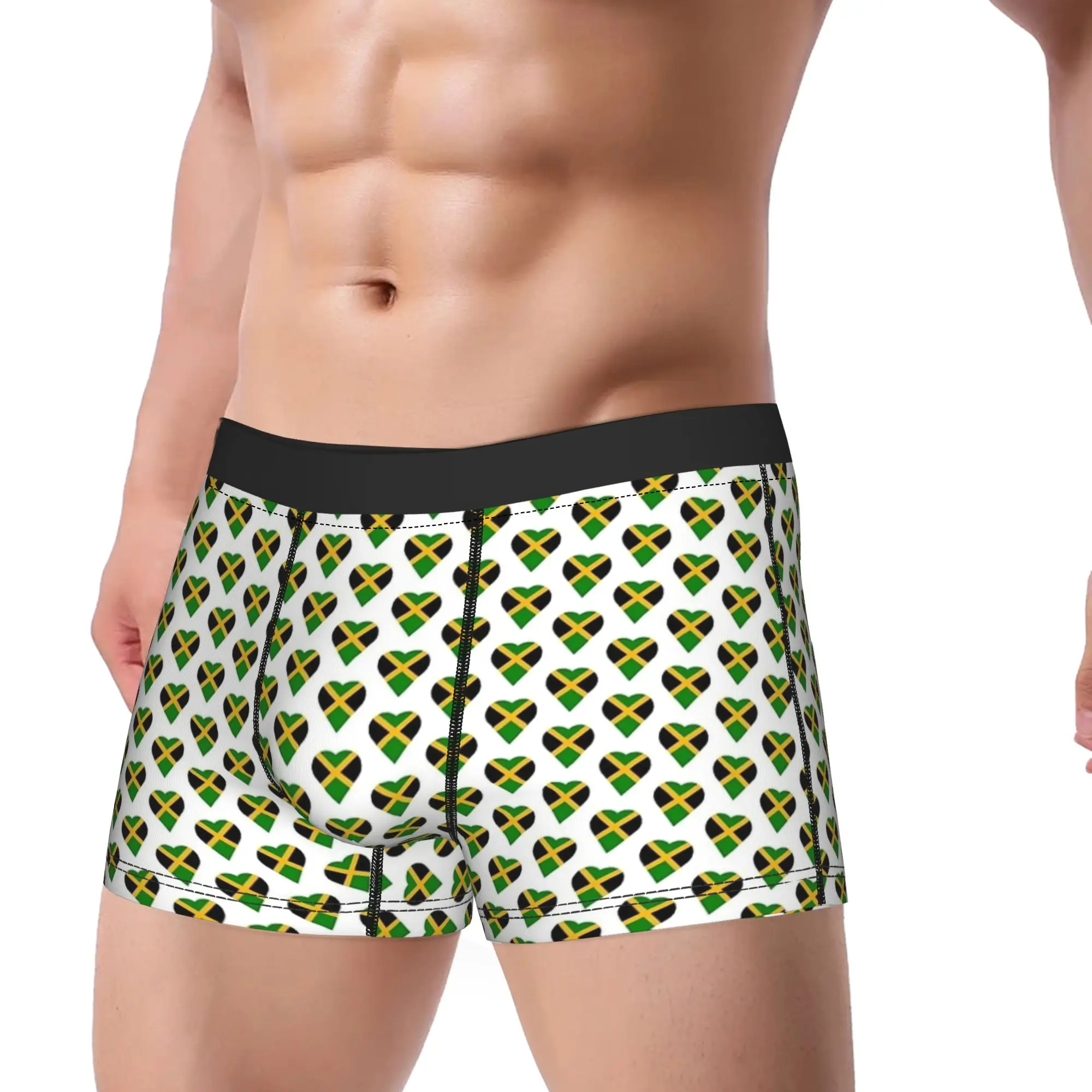 Heart Jamaica Flag of Jamaican Underwear  Breathable Underpants Print Shorts Briefs For Male Pouch Large Size Boxershorts