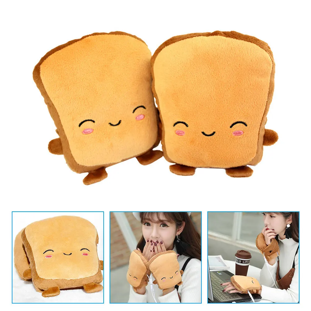 

1Pair USB Heated Gloves Winter Warm Touchscreen Friendly Cartoon Bread Design Supple Flexible Heated Gloves for Women