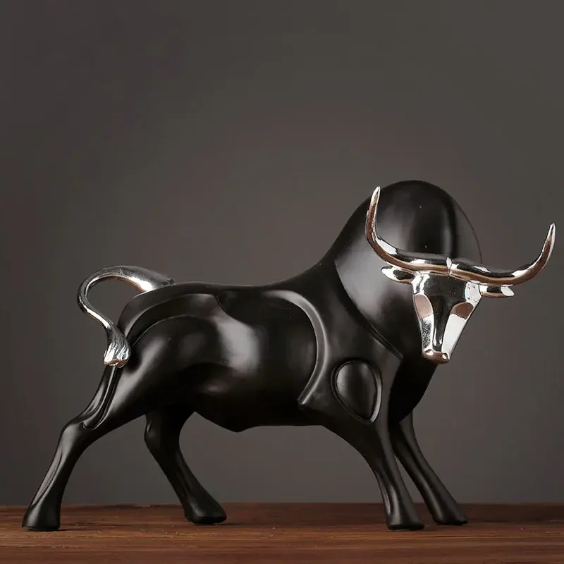 Resin Simulation Animal Statue Modern Figurines Red and Black Bull Sculpture Living Room Bookcase Crafts Accessories Home Decor