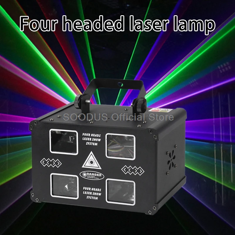 

4 Heads Full Color Beam Light Projection Scanning Strobe Light DMX512 Control Flash Lights for Stage KTV Party Bar Show Lighting