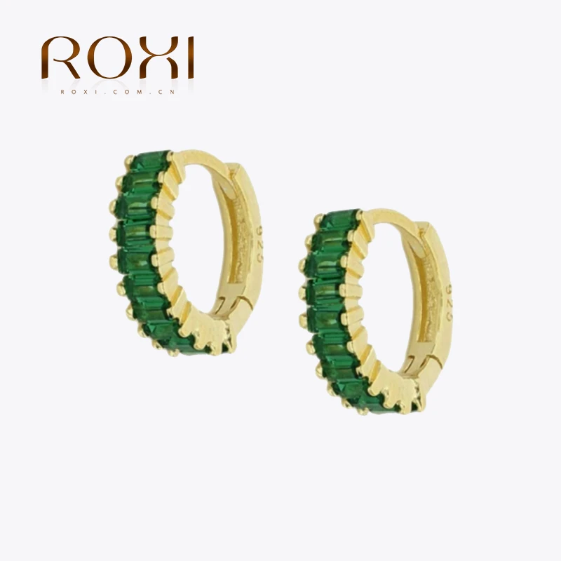 ROXI Elegant Zircon Crystals Hoop Earrings for Women Purple White Black Green Earrings Cartilage 925 Sterling Silver Jewelry