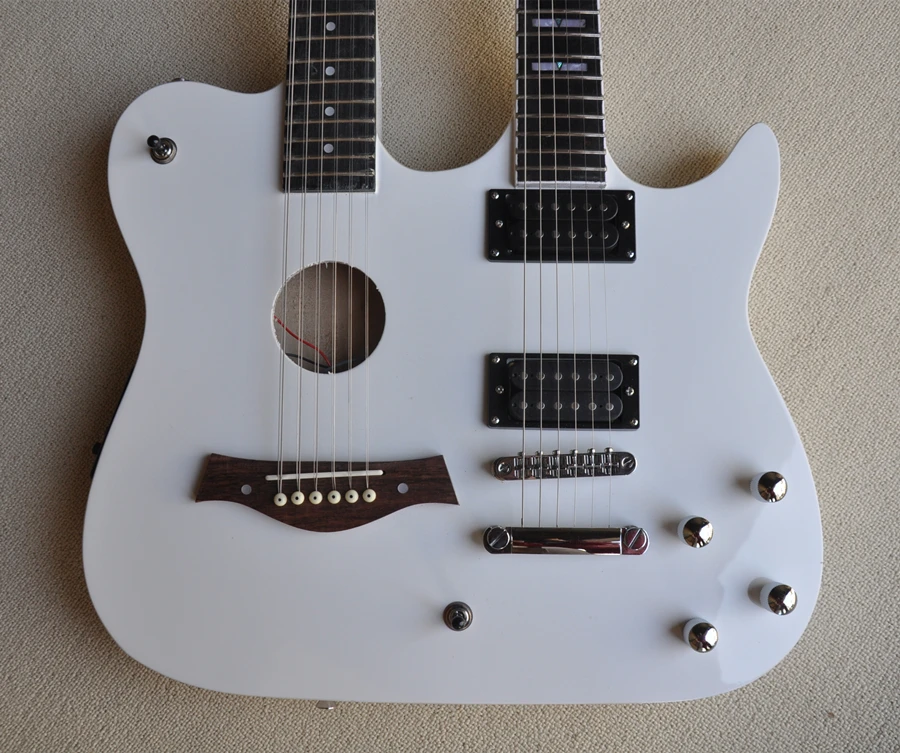 Double Neck 12+6 String Semi-Hollow Body Electric Guitar with Chrome Hardware,Offer Customize