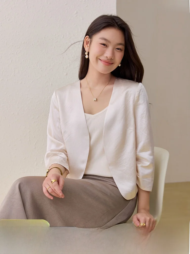 

Black Label Zero Pressure Commute 100 Acetate Drapey Outerwear Slim Fit Large Size Women's Fashion Summer New Arrival