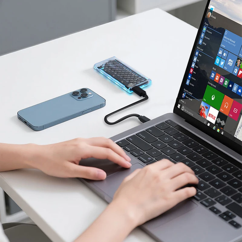 RGB 라이트 모바일 하드 드라이브 인클로저 무료 설치 NGFF/NVMe 솔리드 스테이트 드라이브 모바일 스토리지 박스용 M.2 투명 케이스