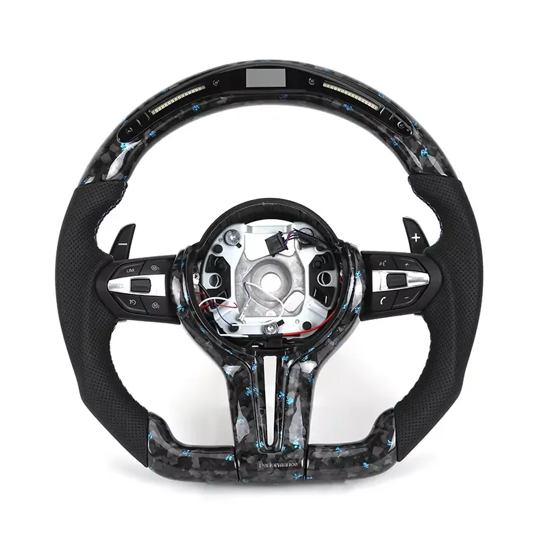 【Customizable】 LED Display Leather Forged Carbon M Sport 4-Spoke Steering Wheel for F Series