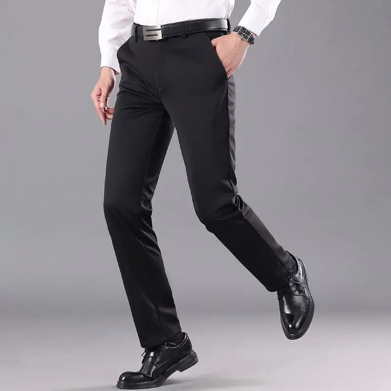 

Middle-aged Men's Busin Casual Thiened Straight Loose Anti-wrinkle Pants Autumn Faion Polyester Blend No Brand